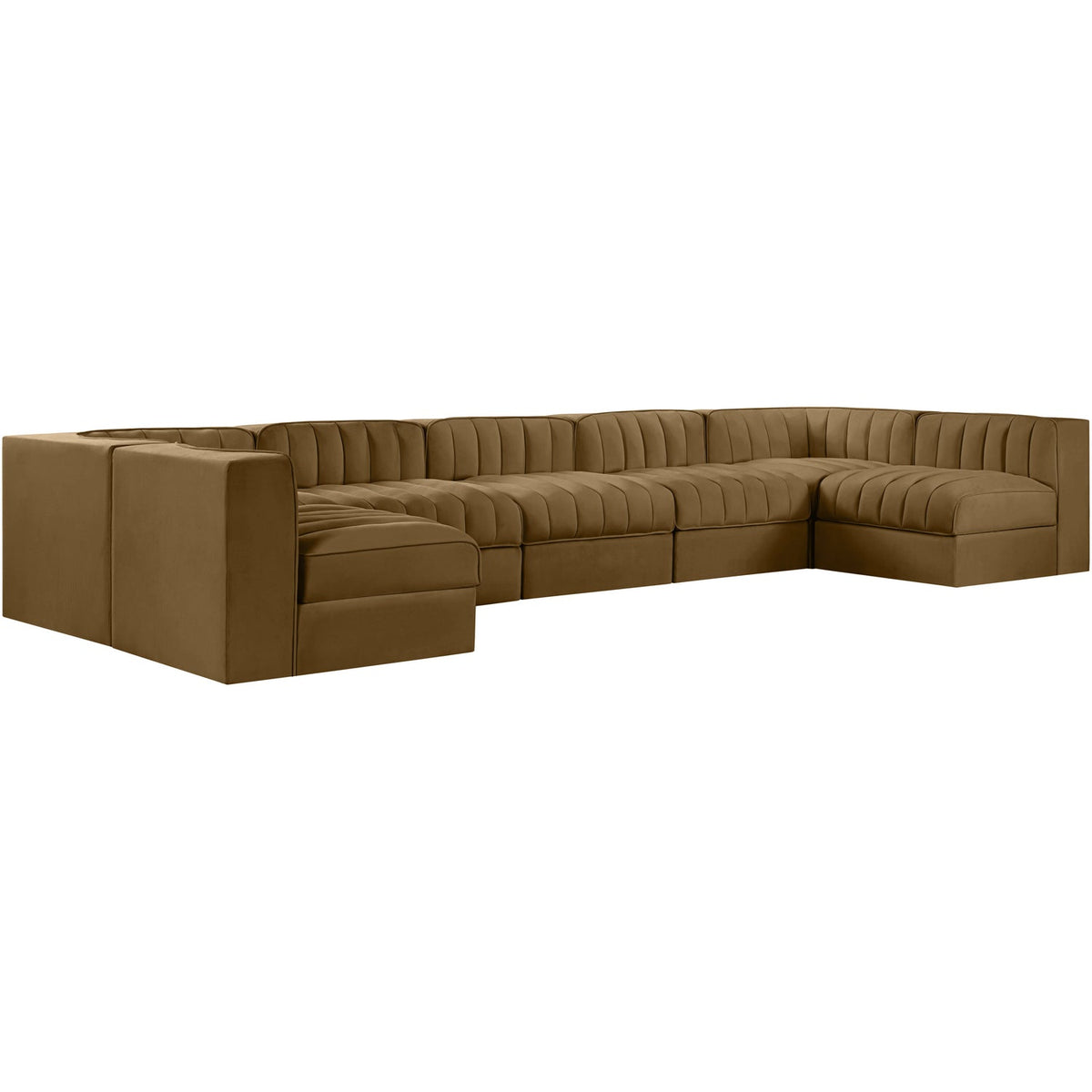 Rummi Saddle Velvet Performance Fabric Upholstered 7 Piece Modular Sectional Sofa