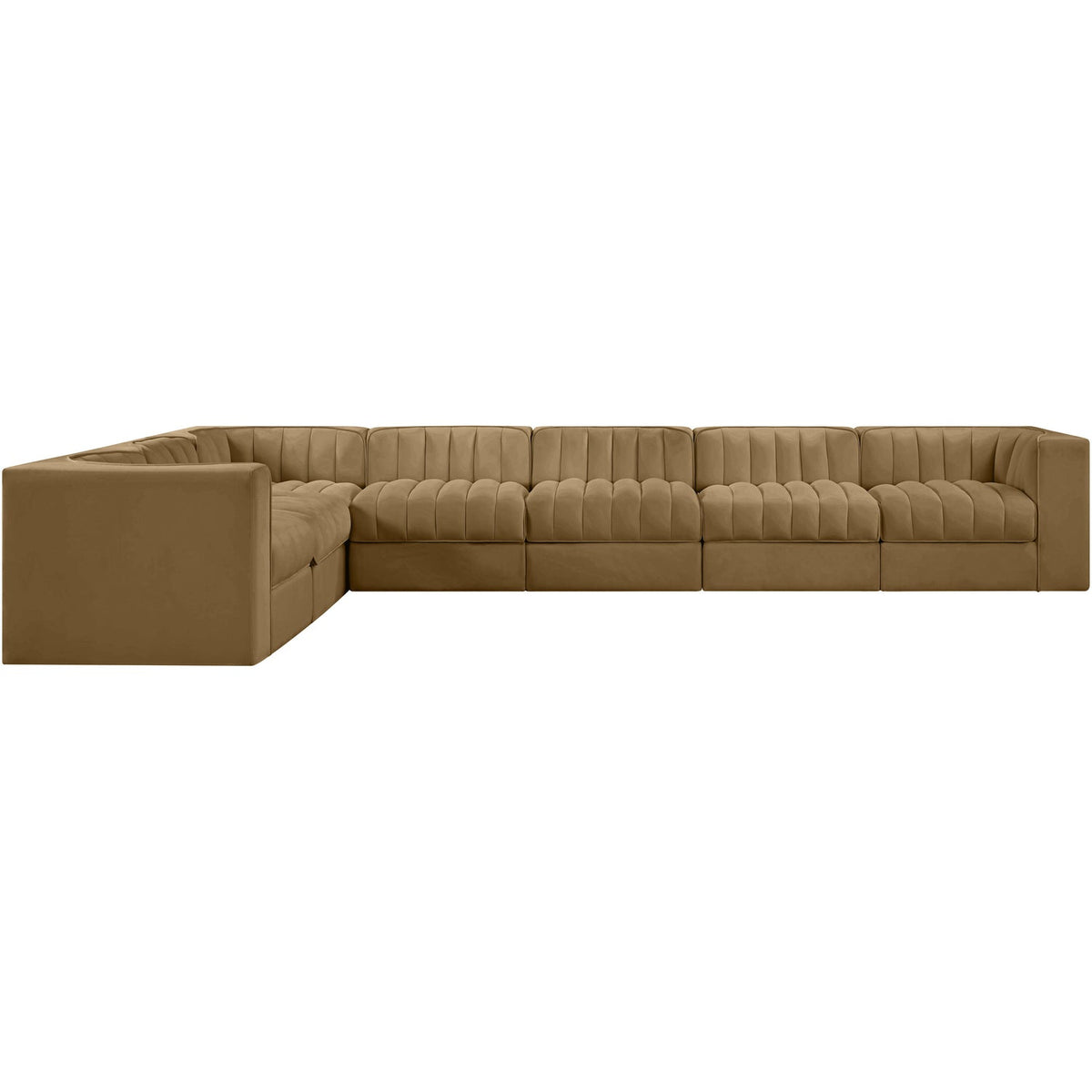 Rummi Saddle Velvet Performance Fabric Upholstered 7 Piece Modular Sectional Sofa