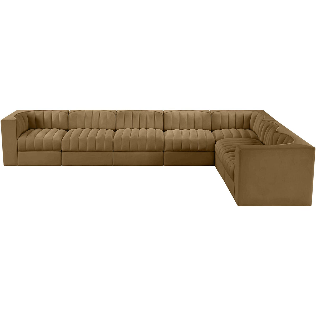 Rummi Saddle Velvet Performance Fabric Upholstered 7 Piece Modular Sectional Sofa