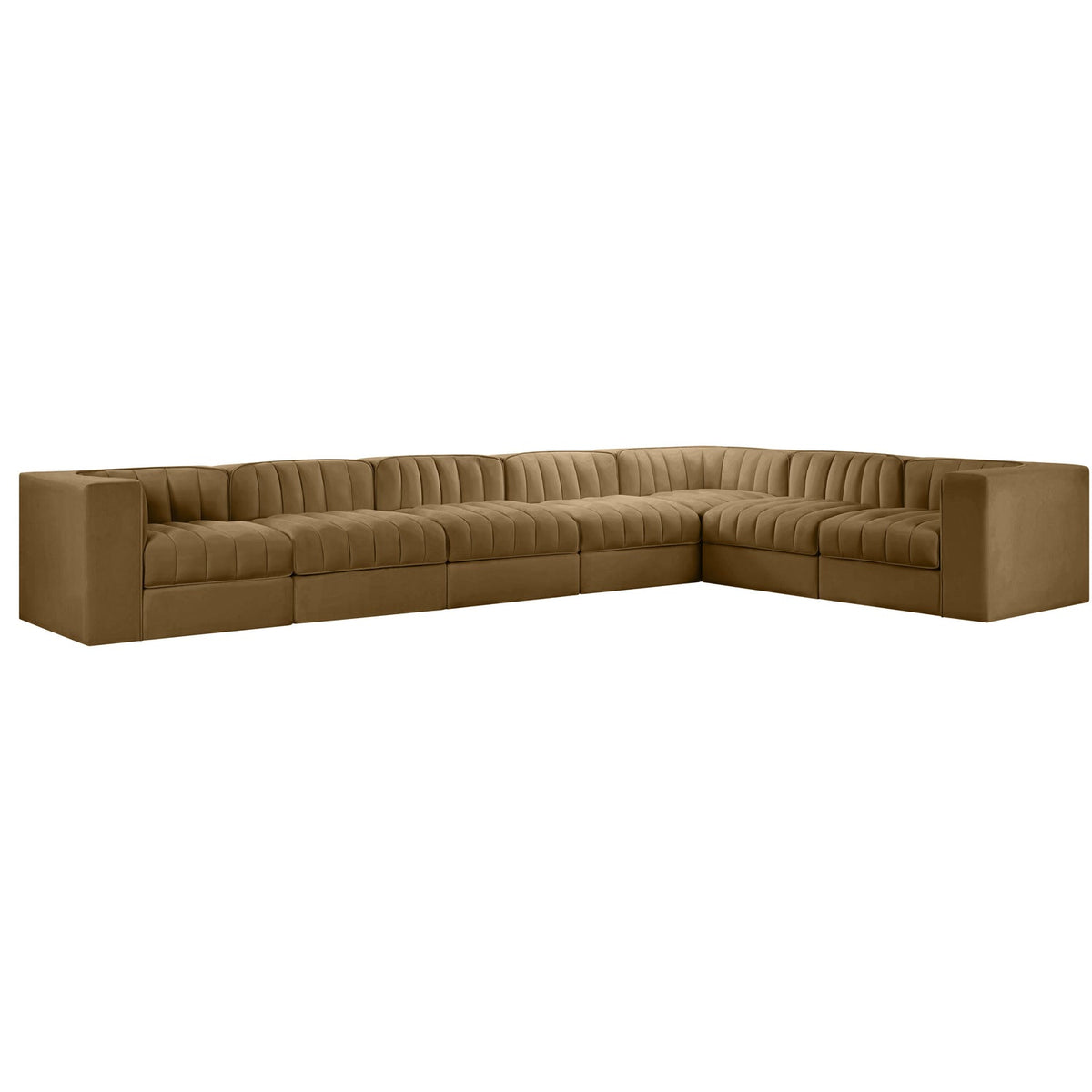 Rummi Saddle Velvet Performance Fabric Upholstered 7 Piece Modular Sectional Sofa