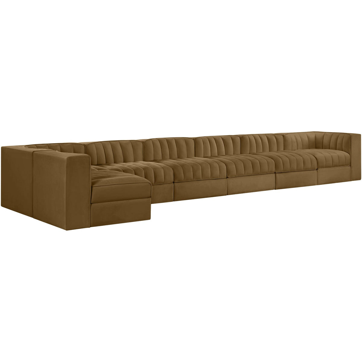 Rummi Saddle Velvet Performance Fabric Upholstered 7 Piece Modular Sectional Sofa