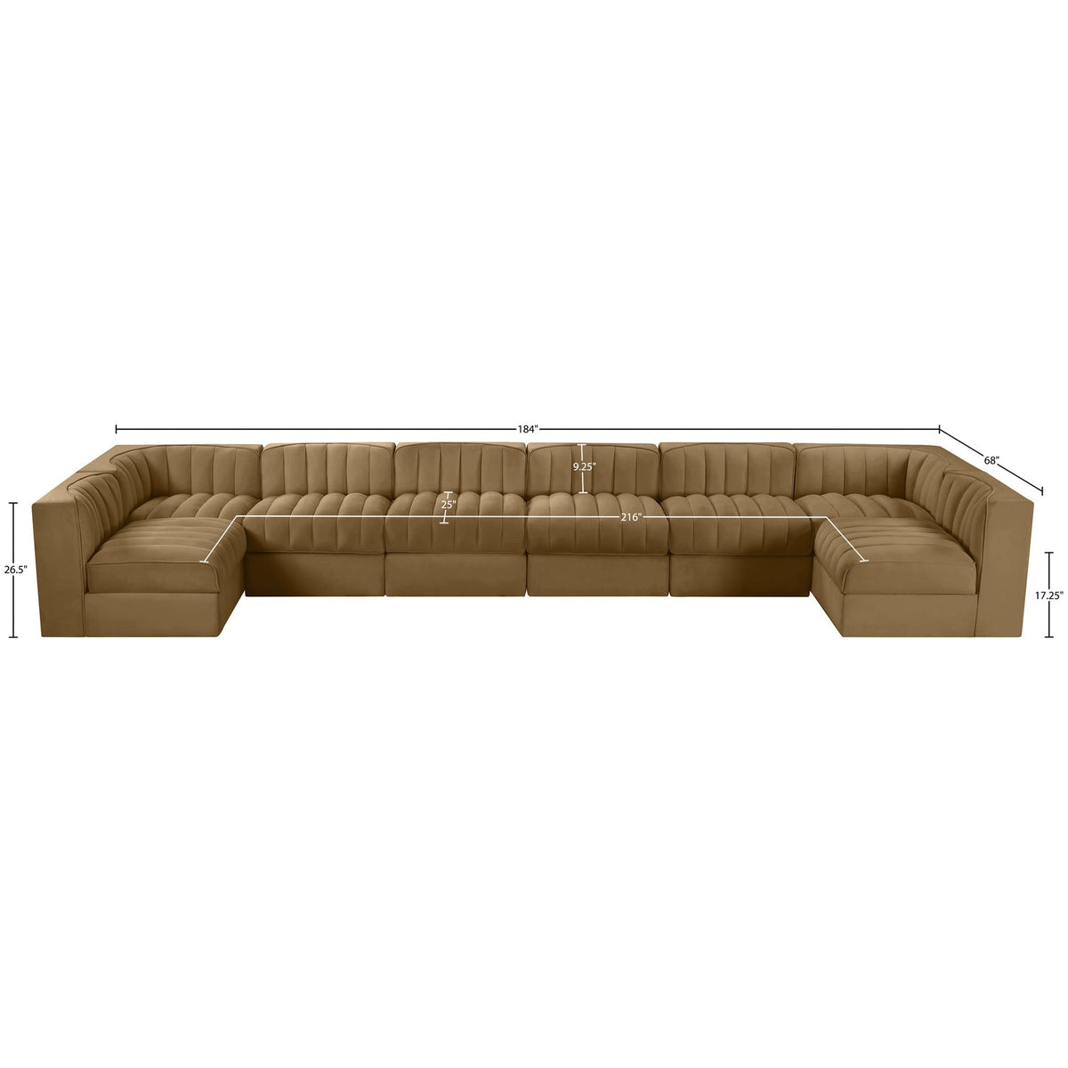 Rummi Saddle Velvet Performance Fabric Upholstered 8 Piece Modular Sectional Sofa