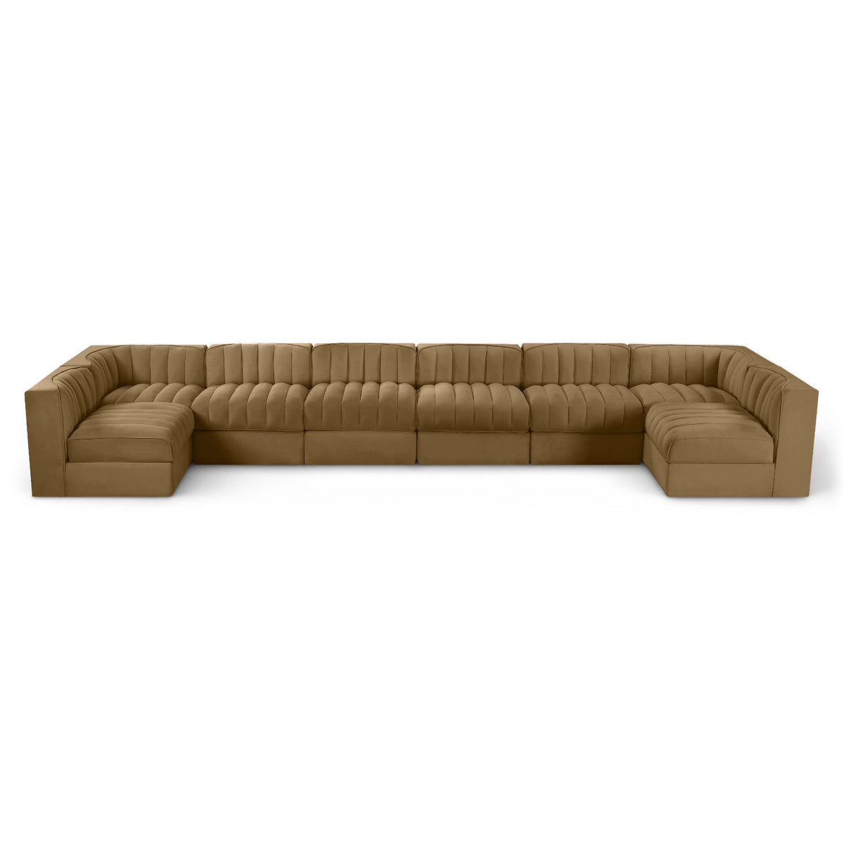 Rummi Saddle Velvet Performance Fabric Upholstered 8pc. Modular Sectional in Saddle velvet, 184"W, primary product view