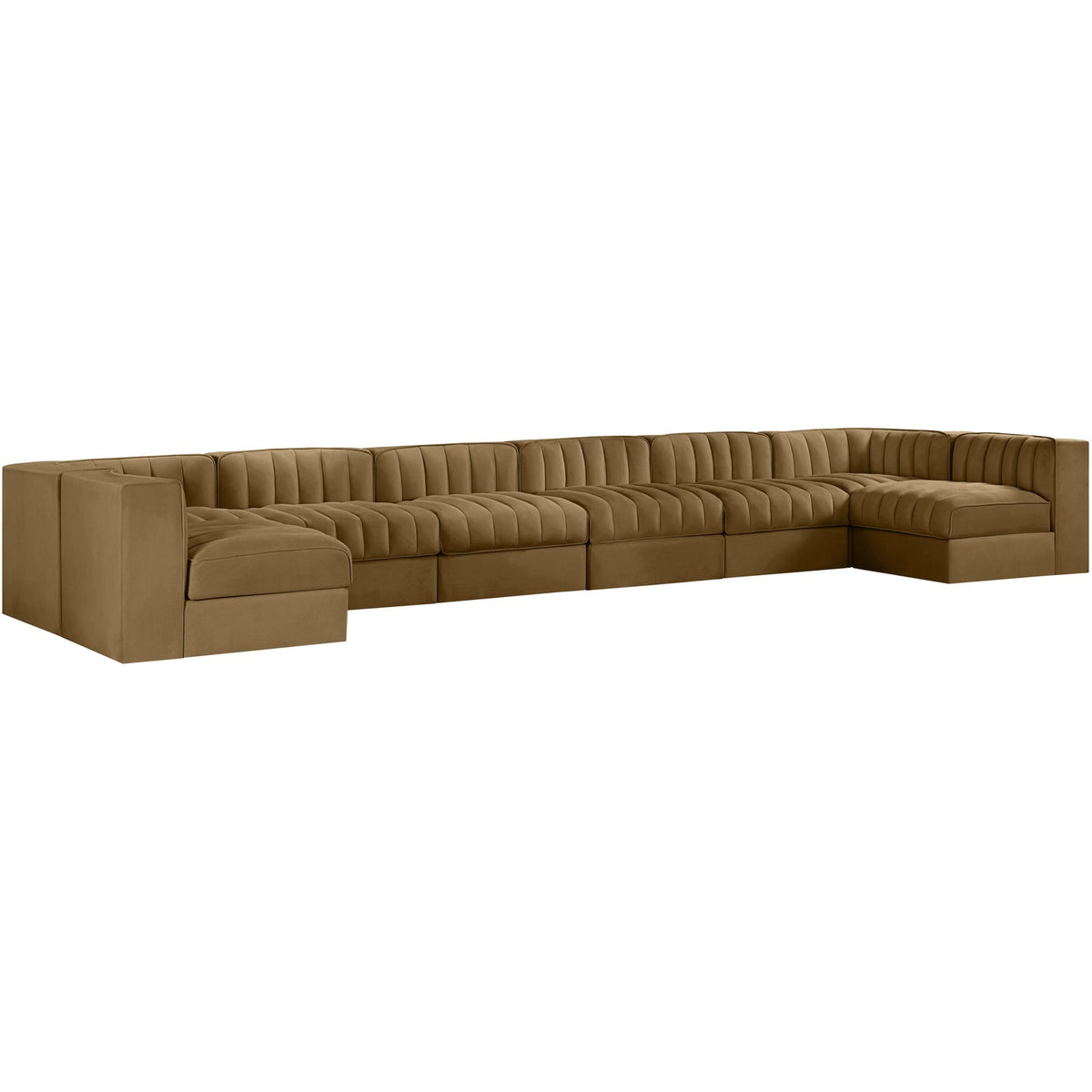 Rummi Saddle Velvet Performance Fabric Upholstered 8 Piece Modular Sectional Sofa