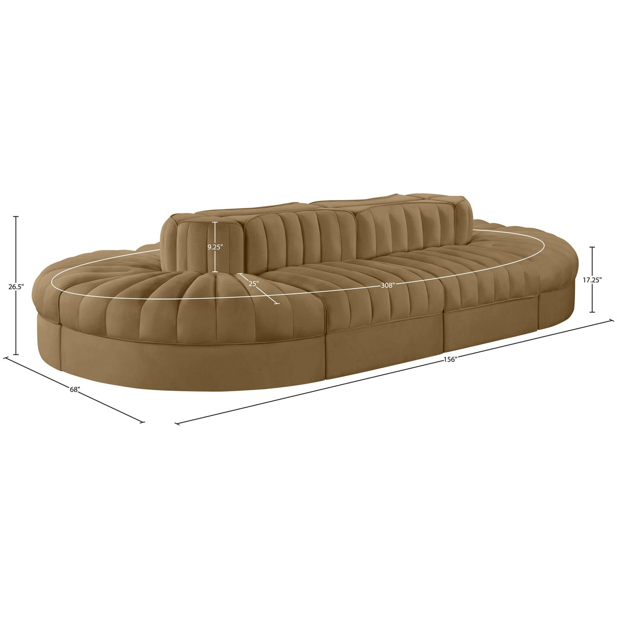 Rummi Saddle Velvet Performance Fabric Upholstered 8 Piece Modular Sectional Sofa