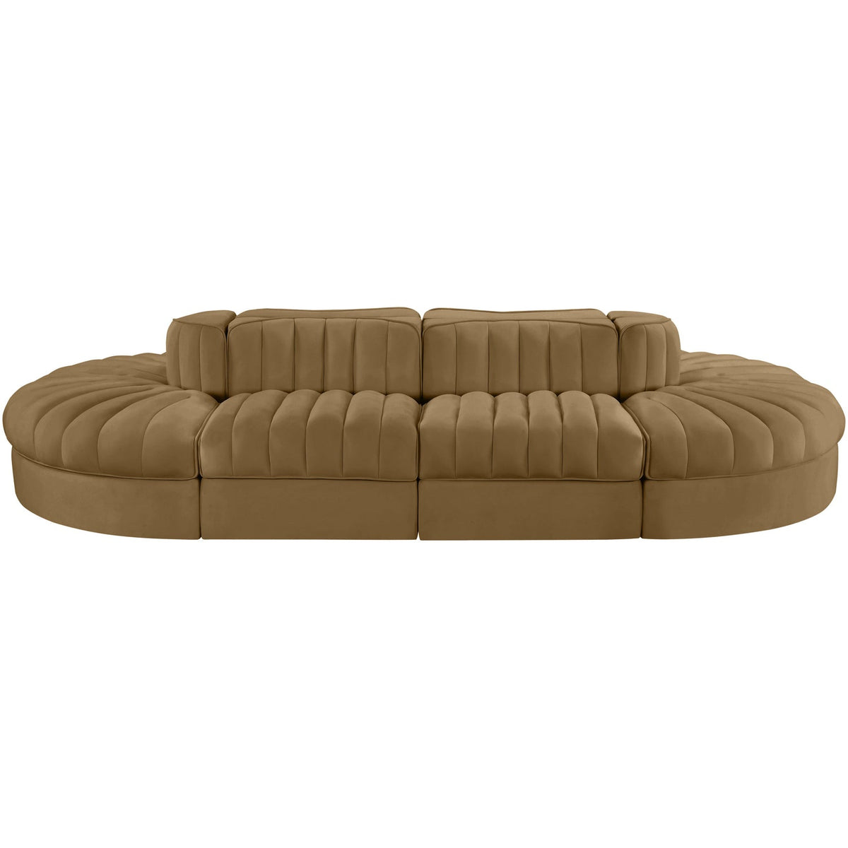Rummi Saddle Velvet Performance Fabric Upholstered 8 Piece Modular Sectional Sofa