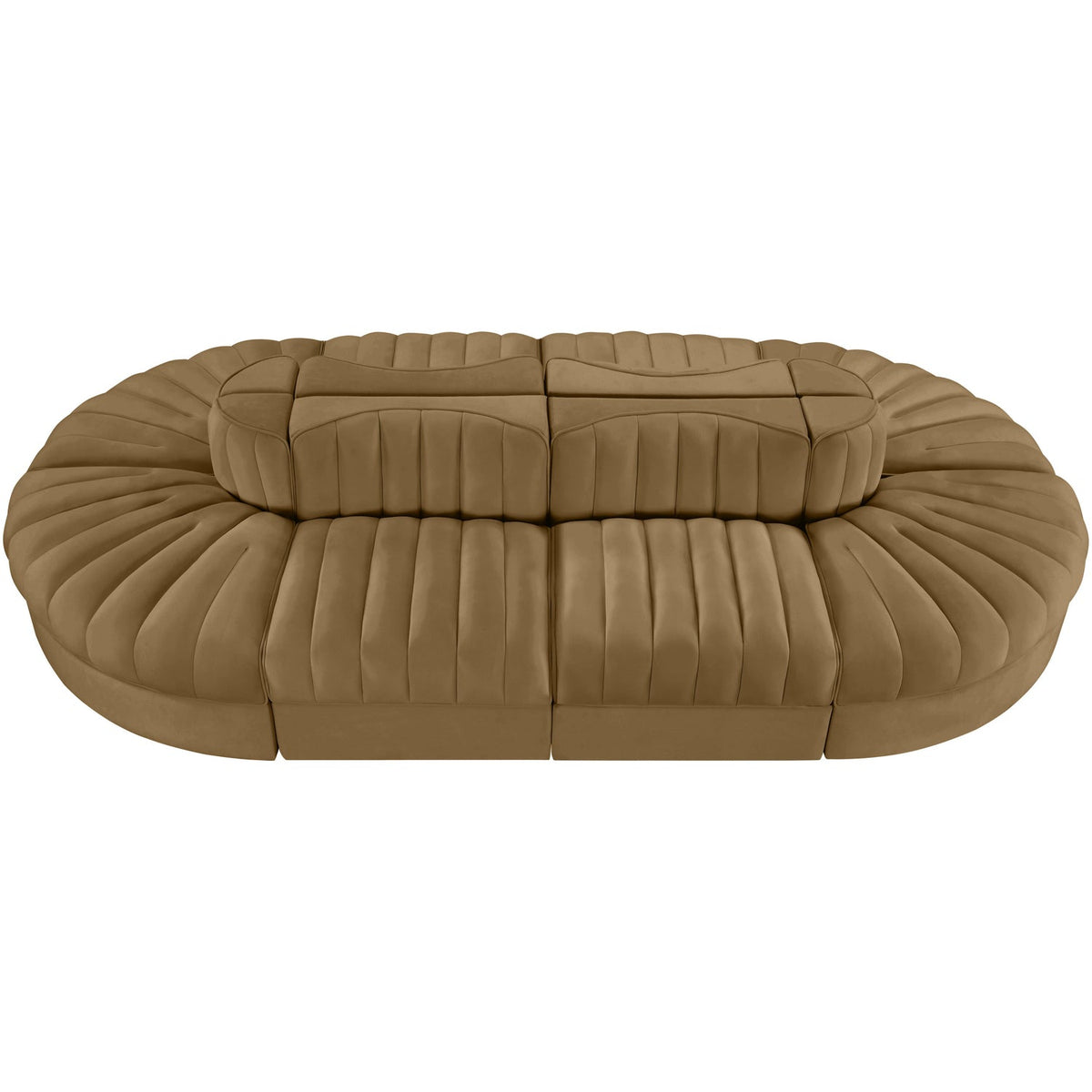 Rummi Saddle Velvet Performance Fabric Upholstered 8 Piece Modular Sectional Sofa