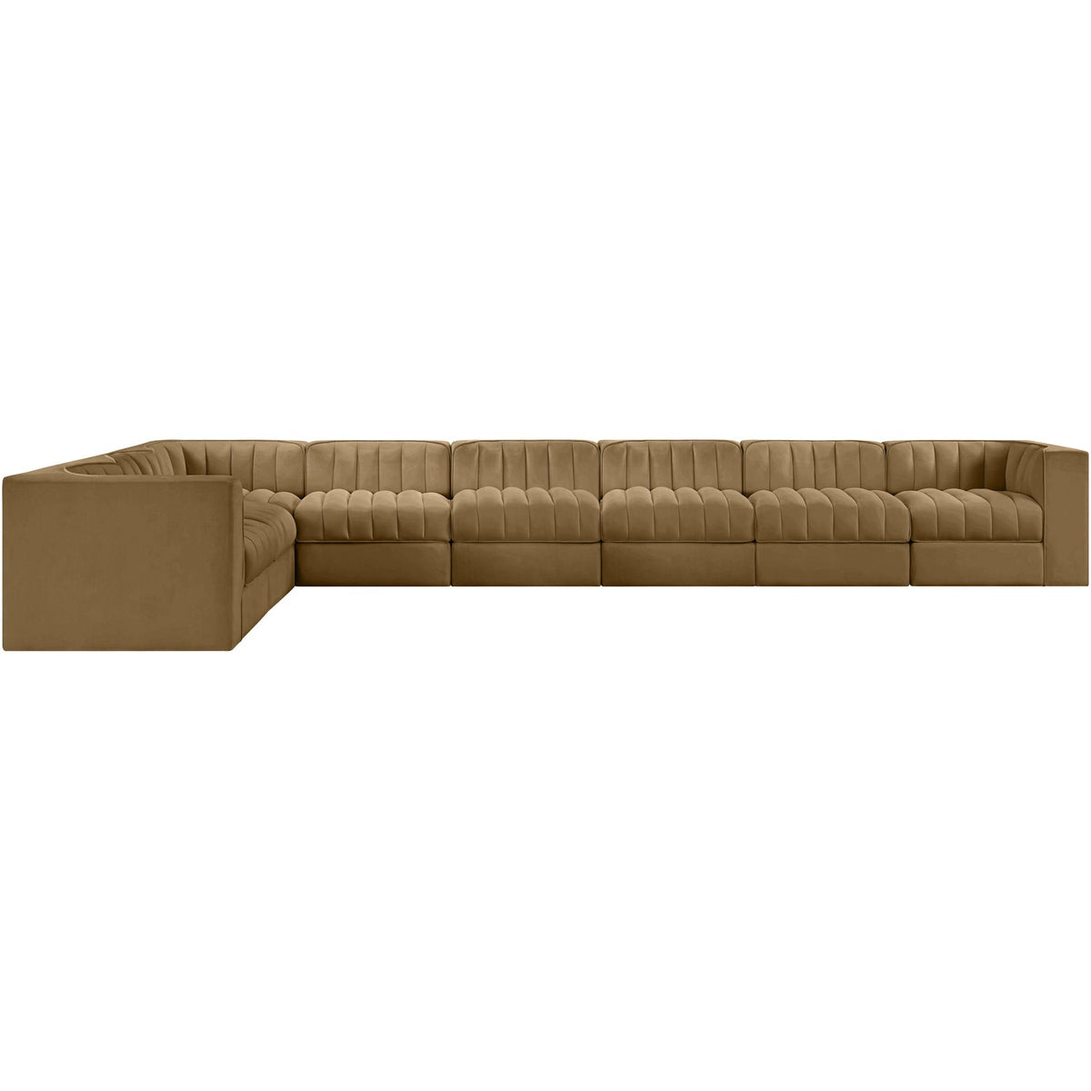 Rummi Saddle Velvet Performance Fabric Upholstered 8 Piece Modular Sectional Sofa
