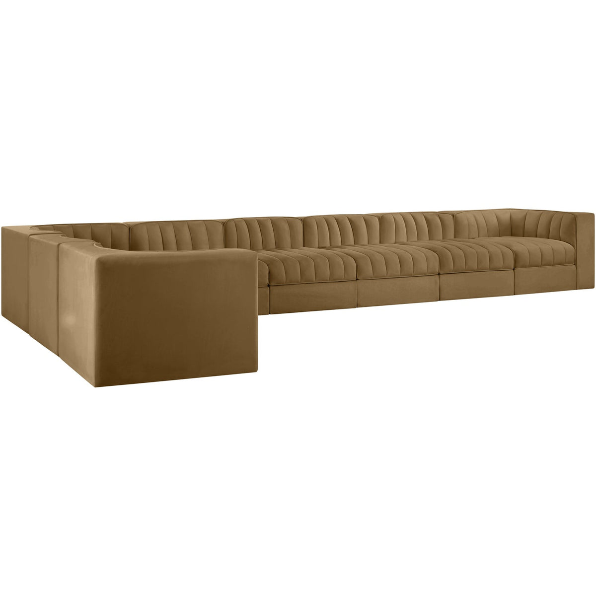 Rummi Saddle Velvet Performance Fabric Upholstered 8 Piece Modular Sectional Sofa