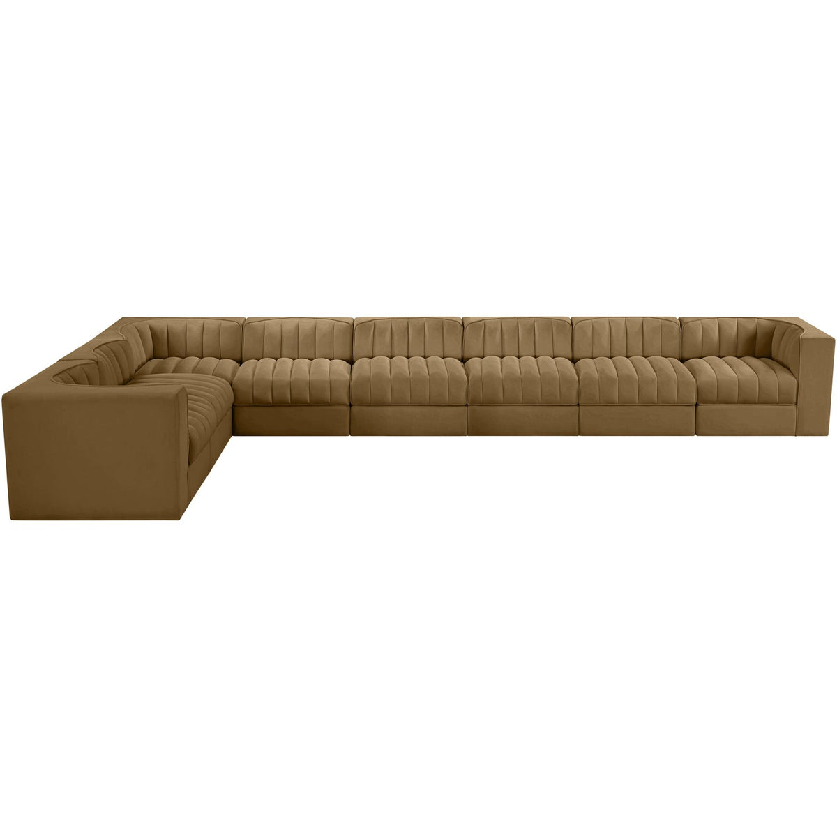 Rummi Saddle Velvet Performance Fabric Upholstered 8 Piece Modular Sectional Sofa