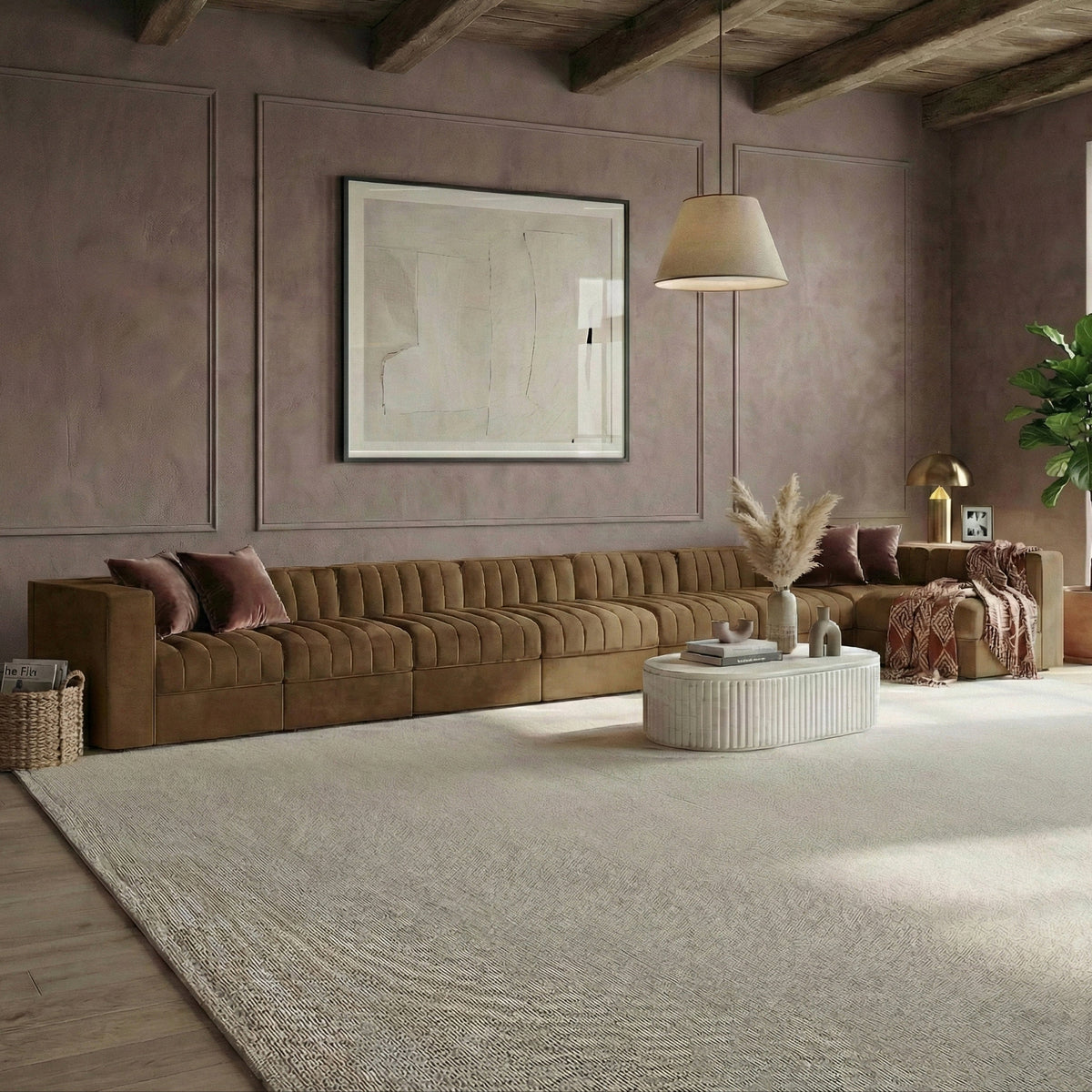 Rummi Saddle Velvet Performance Fabric Upholstered 8 Piece Modular Sectional Sofa
