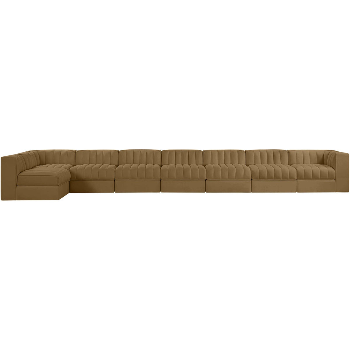 Rummi Saddle Velvet Performance Fabric Upholstered 8 Piece Modular Sectional Sofa