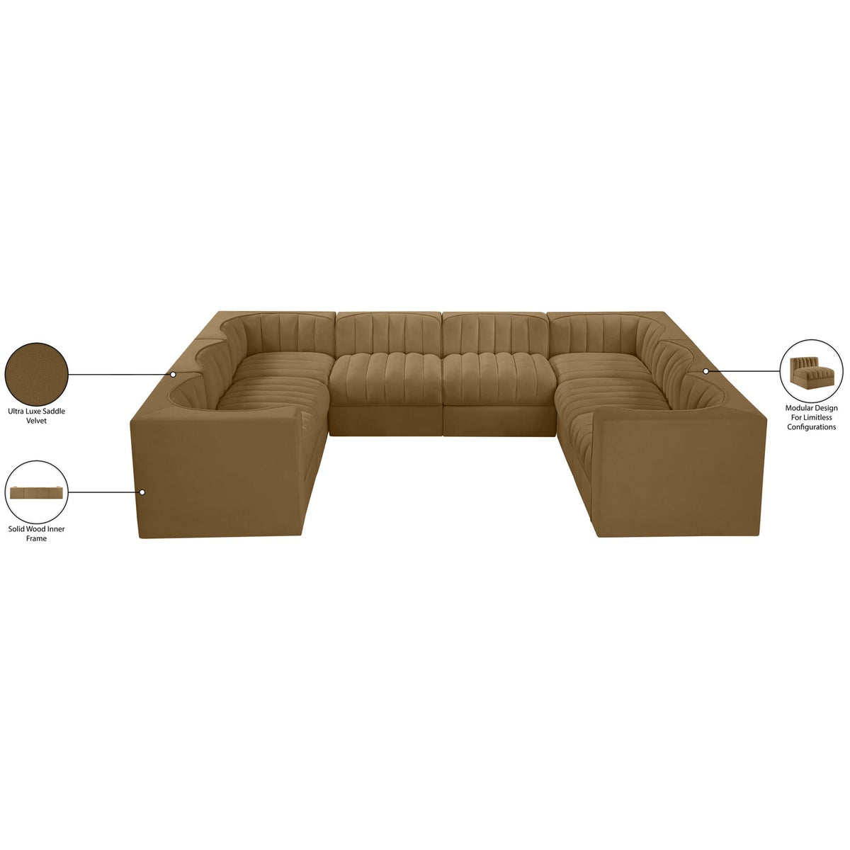 Rummi Saddle Velvet Performance Fabric Upholstered Modular Sectional Sofa