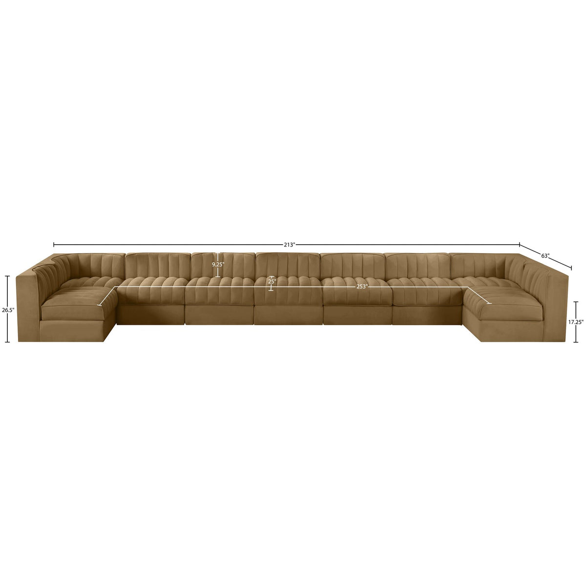 Rummi Saddle Velvet Performance Fabric Upholstered 9 Piece Modular Sectional Sofa