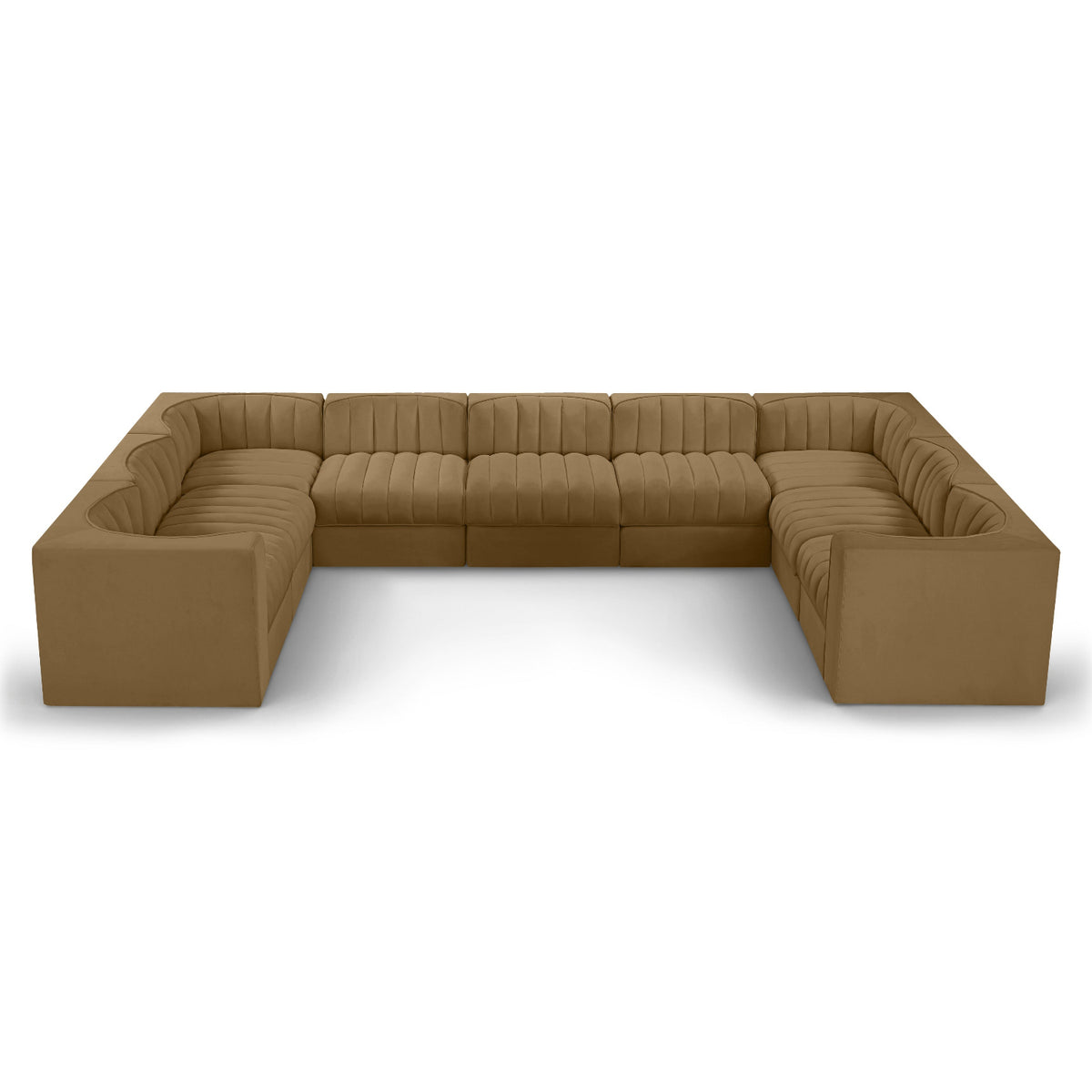 Rummi Saddle Velvet Performance Fabric Upholstered 9pc. Modular Sectional in Saddle velvet, 155"W, primary product view