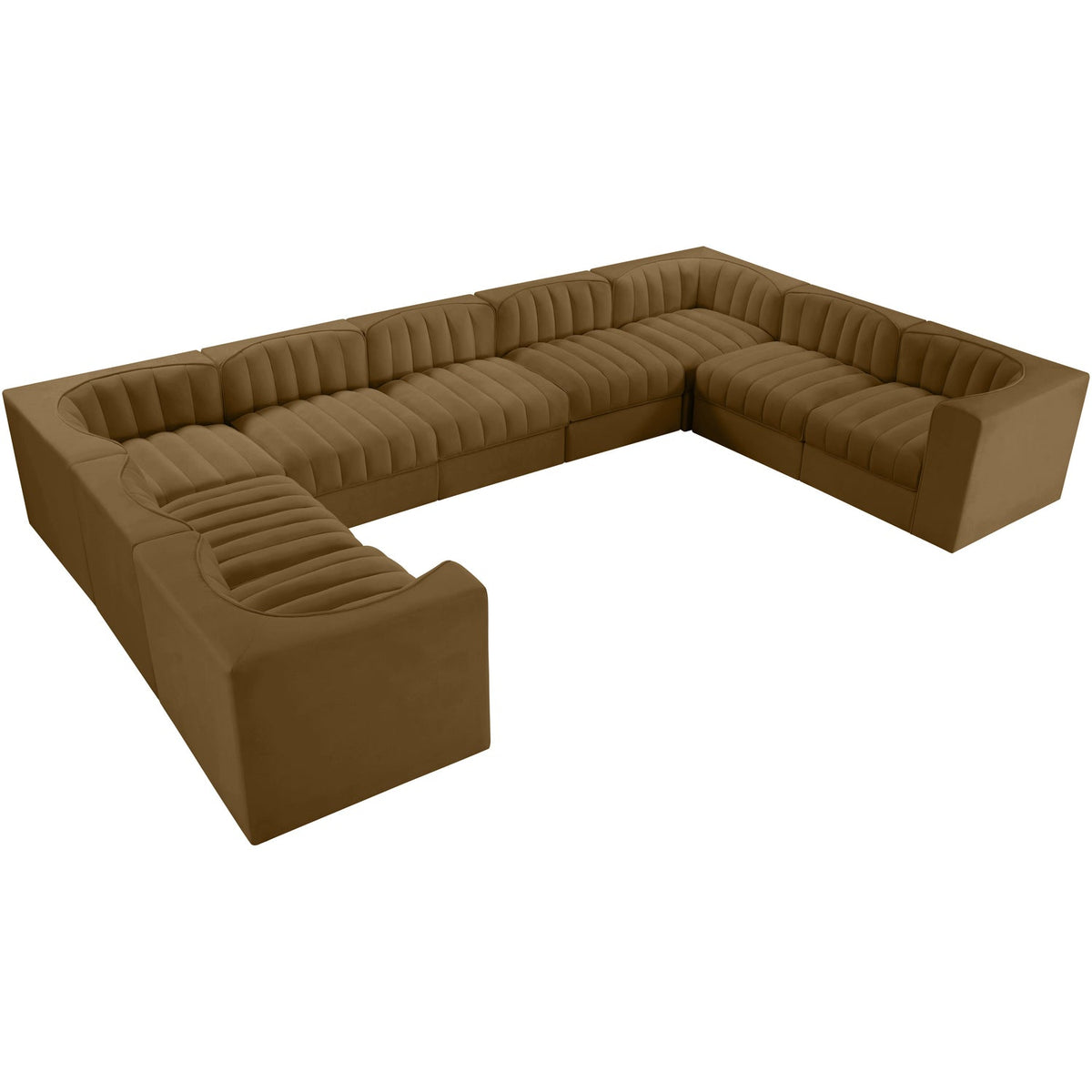 Rummi Saddle Velvet Performance Fabric Upholstered 9 Piece Modular Sectional Sofa