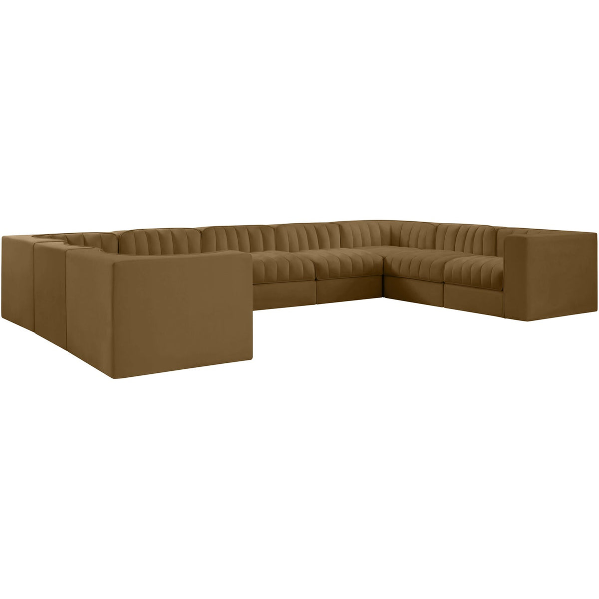 Rummi Saddle Velvet Performance Fabric Upholstered 9 Piece Modular Sectional Sofa