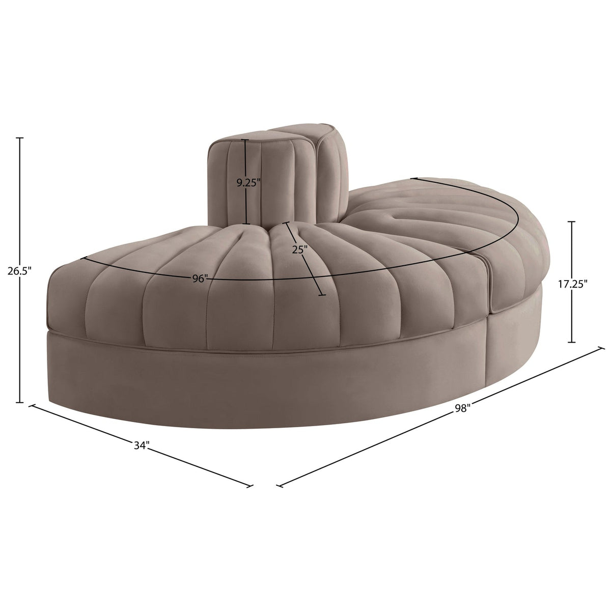 Rummi Taupe Velvet Performance Fabric Upholstered 2 Piece Modular Sofa