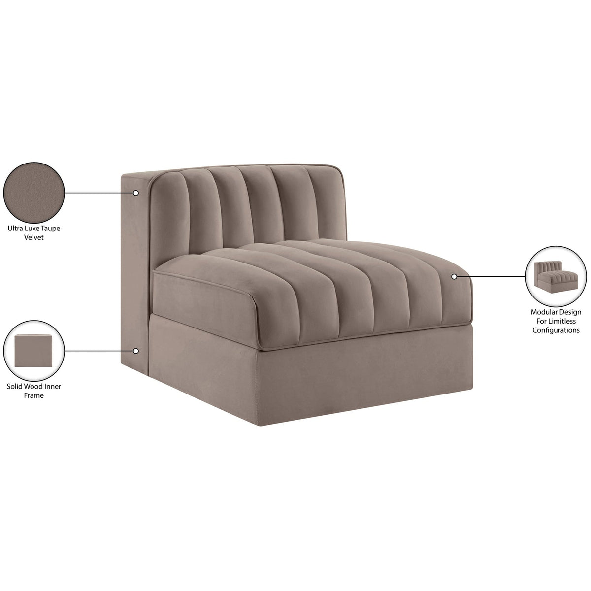 Rummi Taupe Velvet Performance Fabric Upholstered Modular Chair