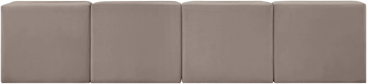 Rummi Taupe Velvet Performance Fabric Upholstered 4 Piece Modular Sofa