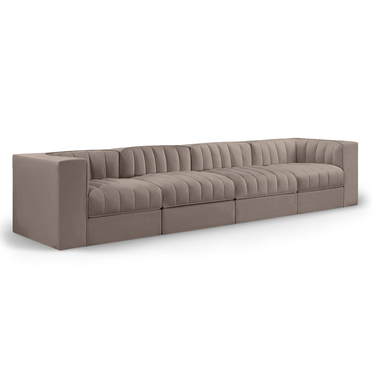 Rummi Taupe Velvet Performance Fabric Upholstered 4pc. Modular Sofa in taupe velvet, primary product view