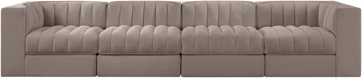 Rummi Taupe Velvet Performance Fabric Upholstered 4 Piece Modular Sofa