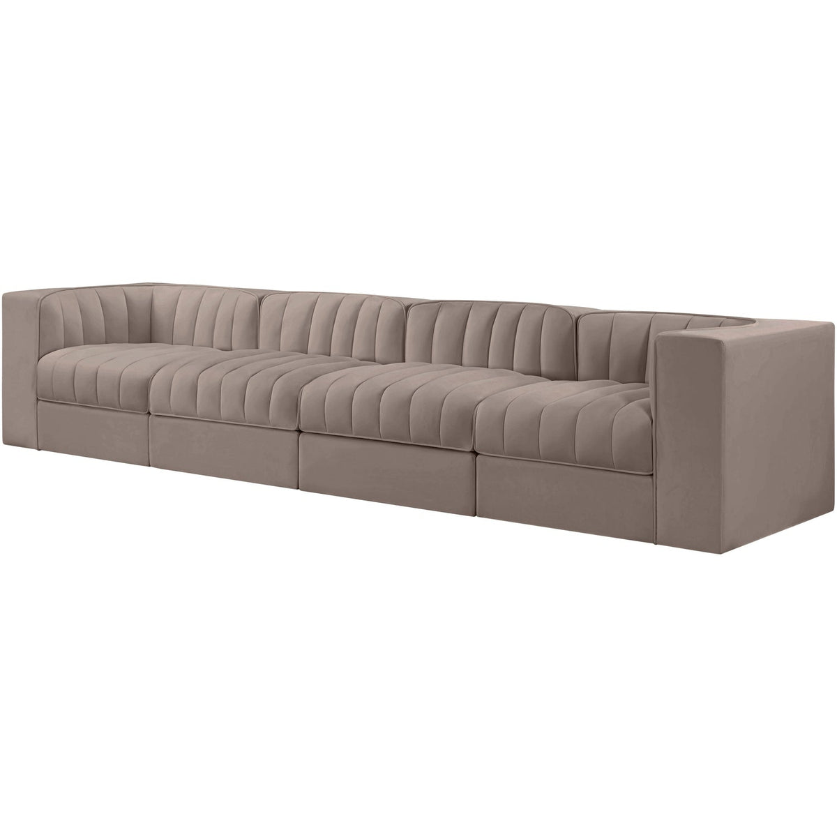 Rummi Taupe Velvet Performance Fabric Upholstered 4 Piece Modular Sofa