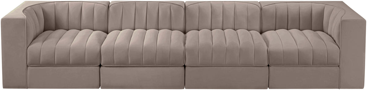 Rummi Taupe Velvet Performance Fabric Upholstered 4 Piece Modular Sofa