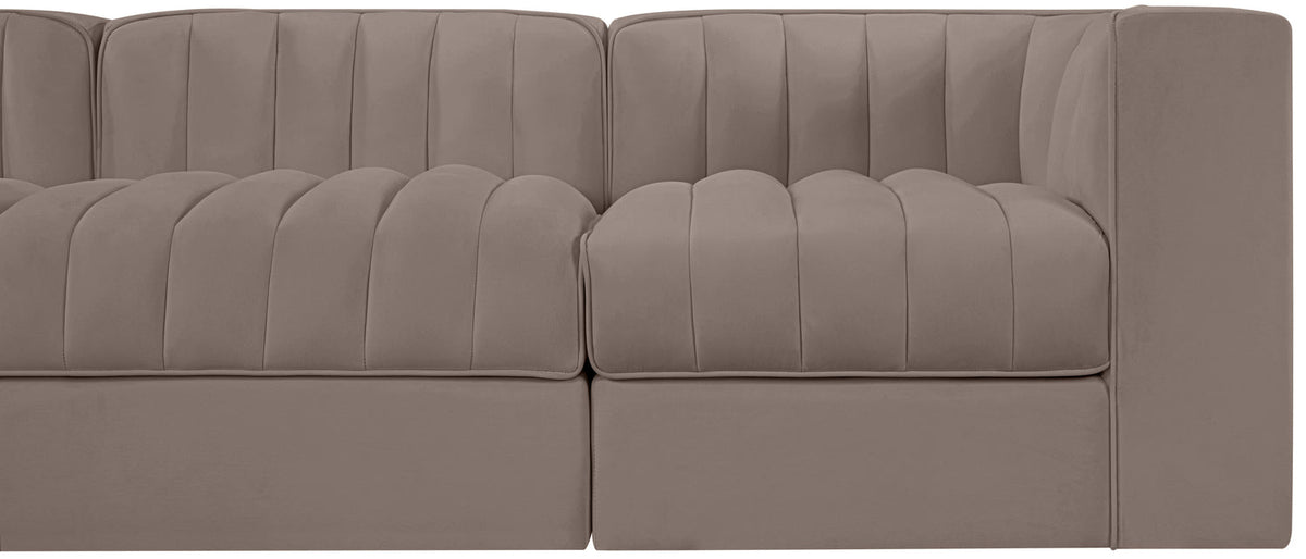 Rummi Taupe Velvet Performance Fabric Upholstered 5 Piece Modular Sofa