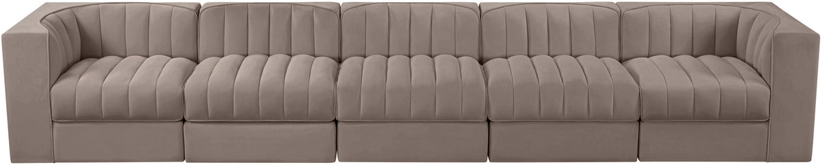 Rummi Taupe Velvet Performance Fabric Upholstered 5 Piece Modular Sofa