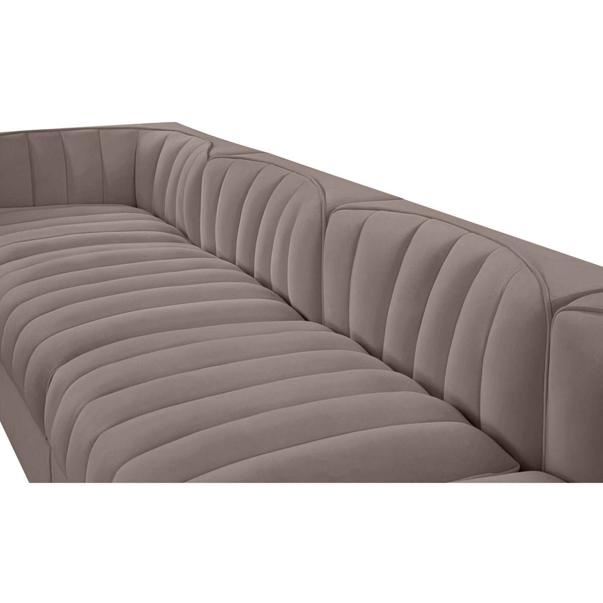 Rummi Taupe Velvet Performance Fabric Upholstered 5 Piece Modular Sofa