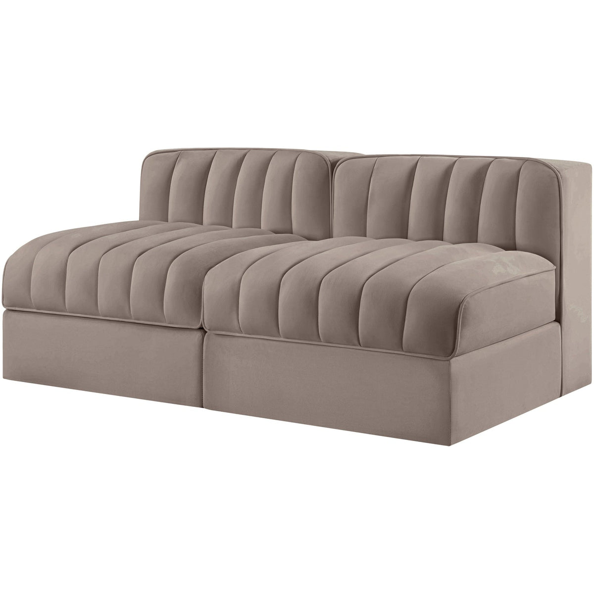Rummi Taupe Velvet Performance Fabric Upholstered 2 Piece Modular Loveseat