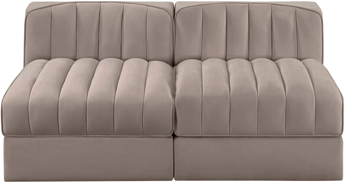 Rummi Taupe Velvet Performance Fabric Upholstered 2 Piece Modular Loveseat