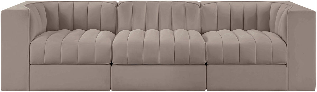 Rummi Taupe Velvet Performance Fabric Upholstered 3 Piece Modular Sofa