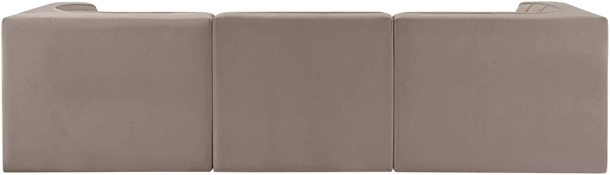 Rummi Taupe Velvet Performance Fabric Upholstered 3 Piece Modular Sofa