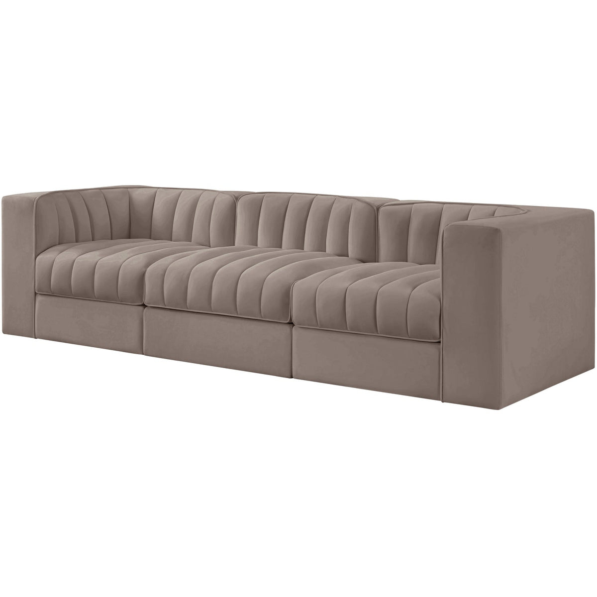 Rummi Taupe Velvet Performance Fabric Upholstered 3 Piece Modular Sofa