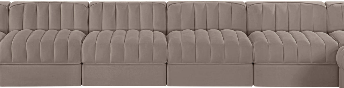Rummi Taupe Velvet Performance Fabric Upholstered 10 Piece Modular Sectional Sofa