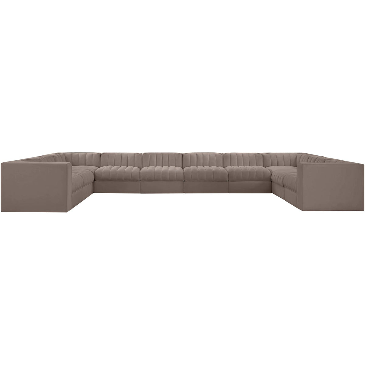 Rummi Taupe Velvet Performance Fabric Upholstered 10 Piece Modular Sectional Sofa