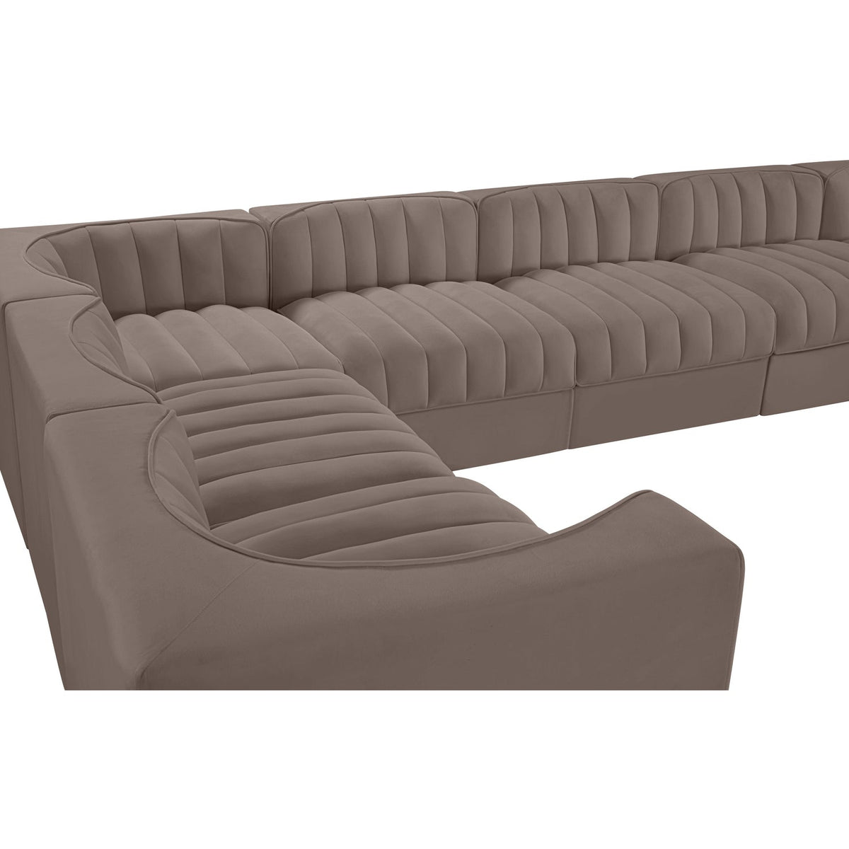 Rummi Taupe Velvet Performance Fabric Upholstered 10 Piece Modular Sectional Sofa