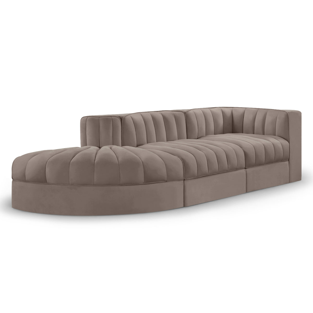 Rummi Taupe Velvet Performance Fabric Upholstered 3pc. Modular Sectional in Taupe velvet, 112"W, primary product view