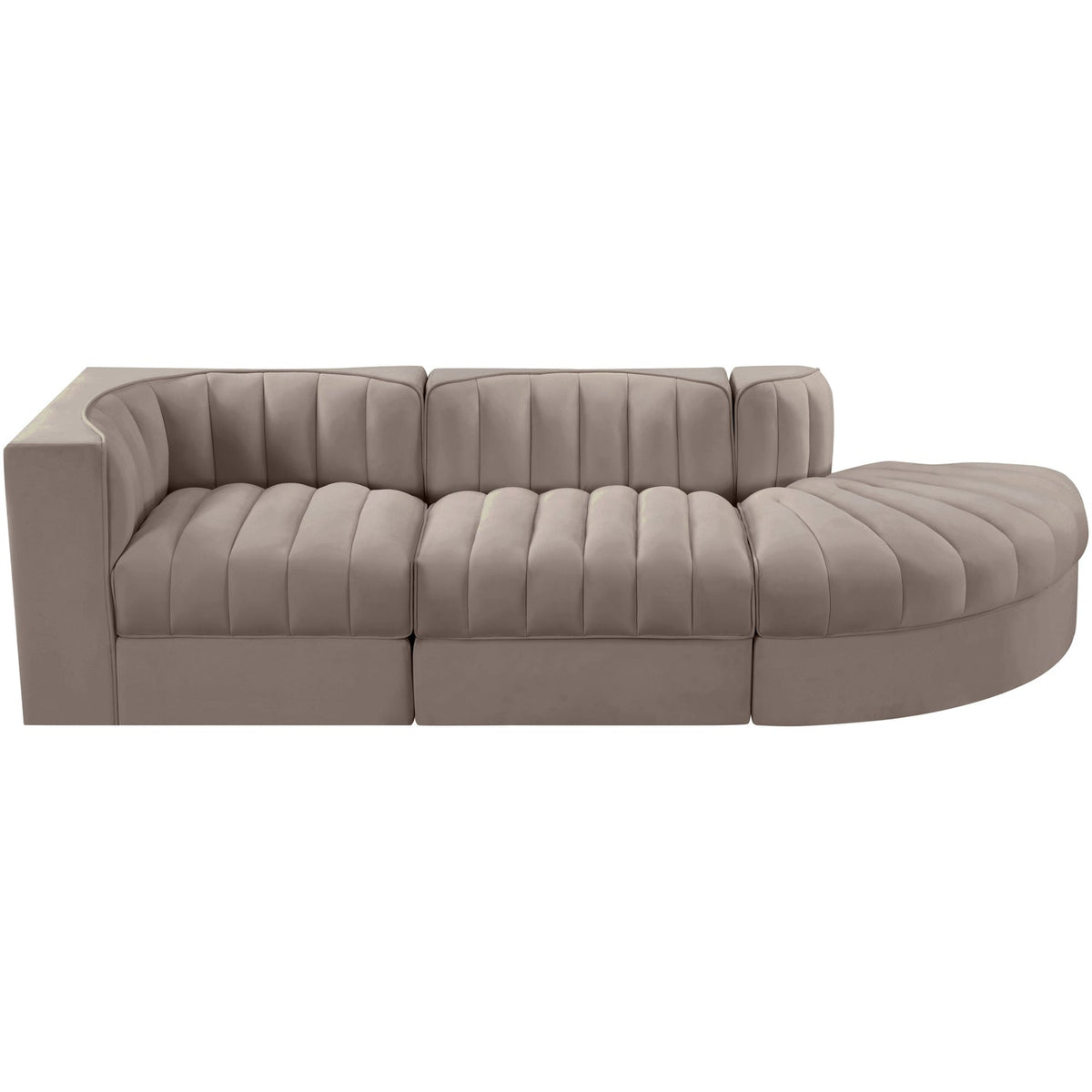 Rummi Taupe Velvet Performance Fabric Upholstered 3 Piece Modular Sectional Sofa