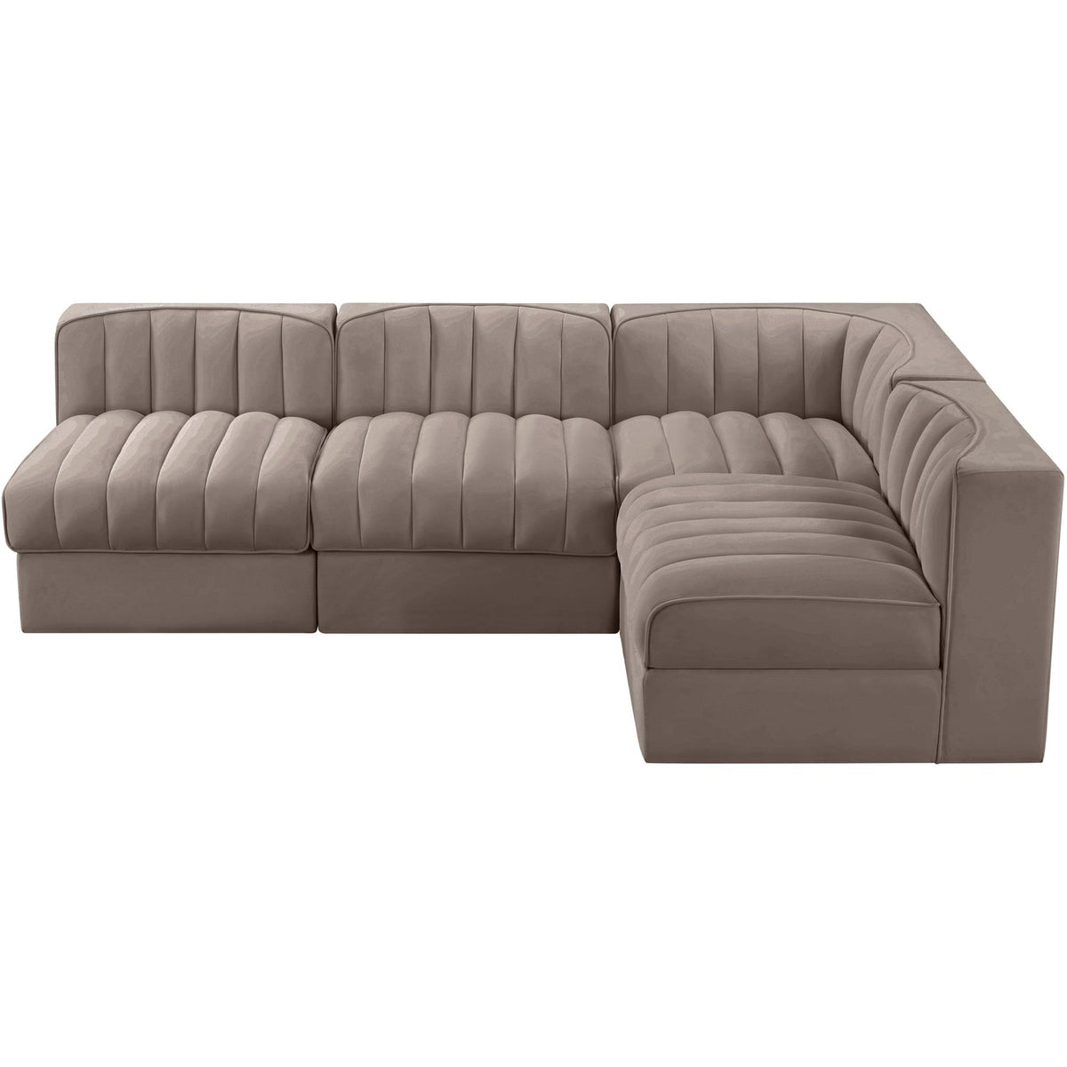 Rummi Taupe Velvet Performance Fabric Upholstered 4 Piece Modular Sectional Sofa