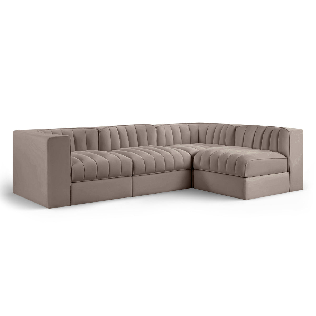 Rummi Taupe Velvet Performance Fabric Upholstered 4pc. Modular Sectional in Taupe velvet, 97"W, primary product view
