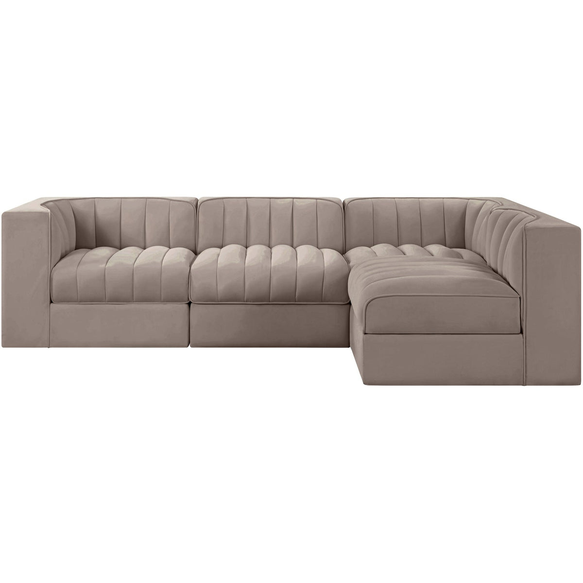 Rummi Taupe Velvet Performance Fabric Upholstered 4 Piece Modular Sectional Sofa