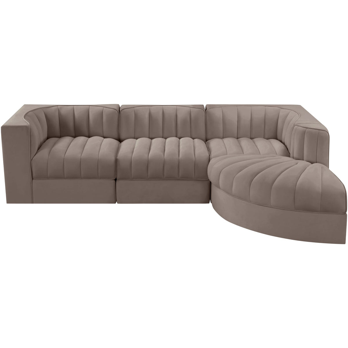 Rummi Taupe Velvet Performance Fabric Upholstered 4 Piece Modular Sectional Sofa