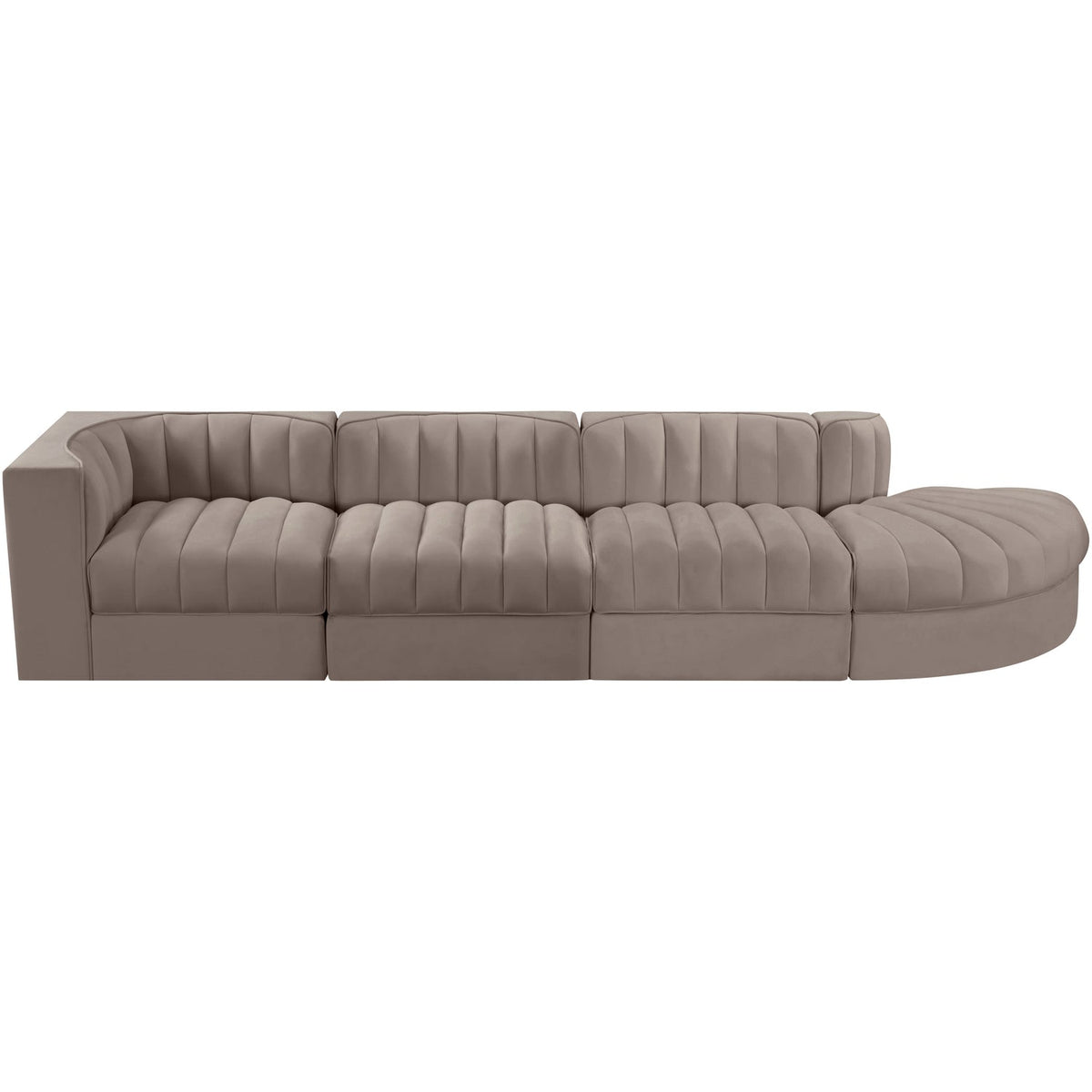 Rummi Taupe Velvet Performance Fabric Upholstered 4 Piece Modular Sectional Sofa