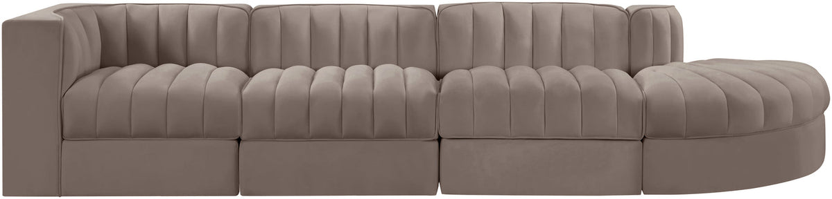 Rummi Taupe Velvet Performance Fabric Upholstered 4 Piece Modular Sectional Sofa