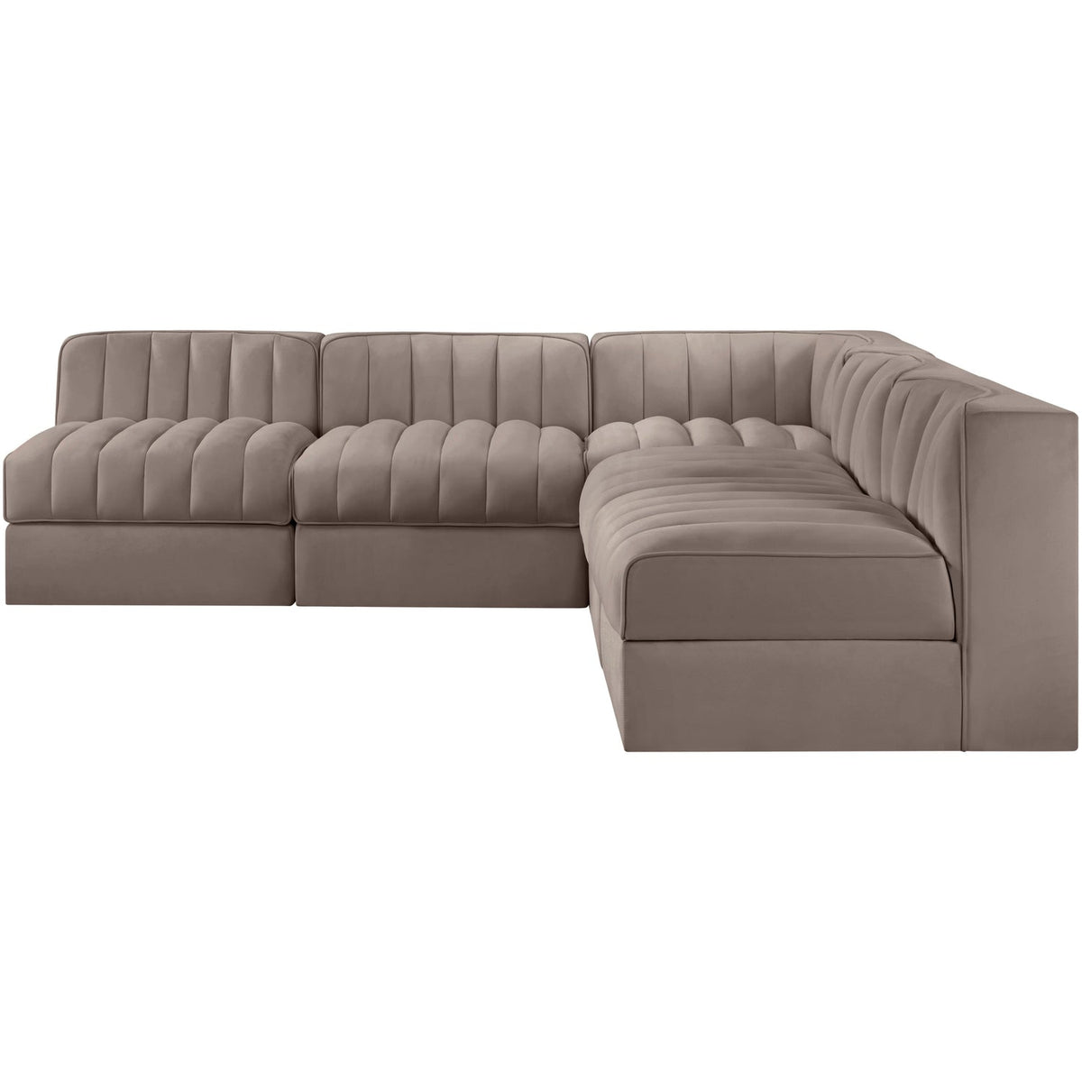 Rummi Taupe Velvet Performance Fabric Upholstered 5 Piece Modular Sectional Sofa