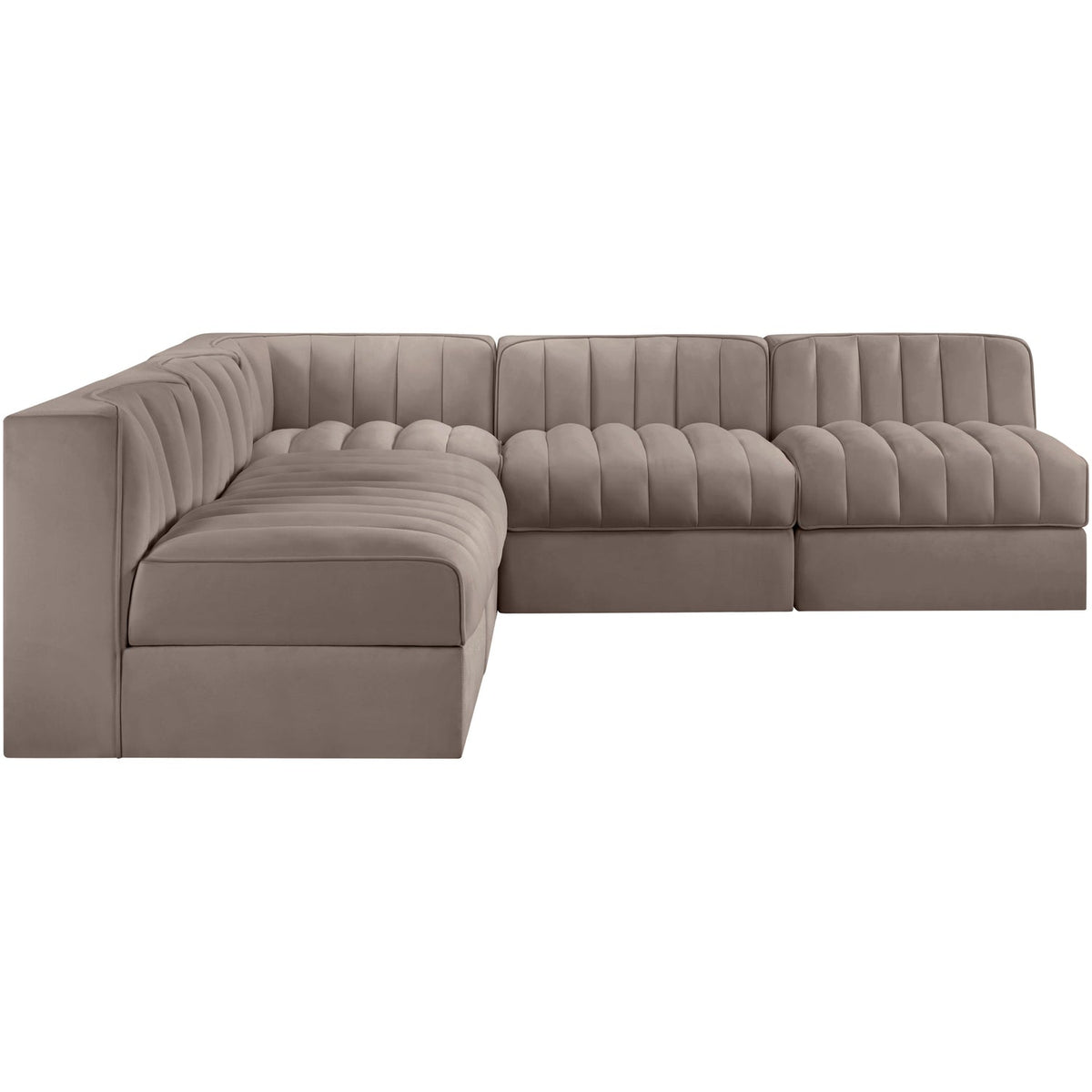 Rummi Taupe Velvet Performance Fabric Upholstered 5 Piece Modular Sectional Sofa