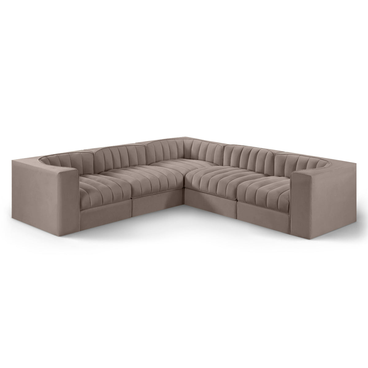 Rummi Taupe Velvet Performance Fabric Upholstered 5pc. Modular Sectional in taupe velvet, primary product view